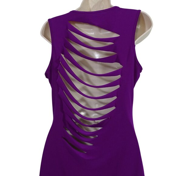 Symphony Sleeveless Purple Bodycon Sheath Dress Women Size L Laser Cut Back - Picture 3 of 8